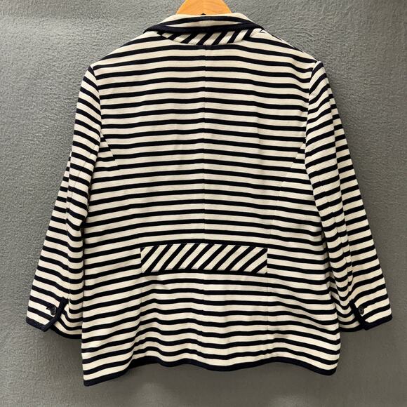 Talbots Blazer Womens Large Blue White Stripe Coastal Nautical Cotton Blend - Picture 4 of 9
